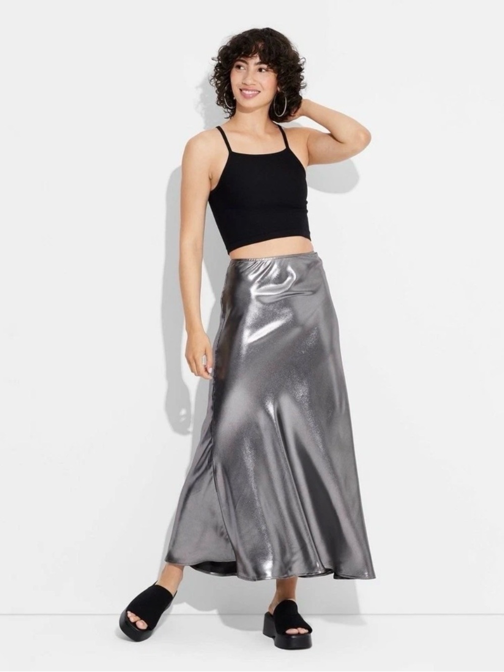 wild fable Metallic Silver Maxi Skirt size S